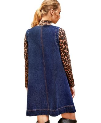  Sleeveless Denim Zip Front Mini Dress