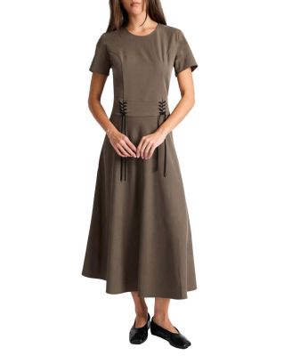 Octavia Short Sleeve Dress with Leather Lacing Detail