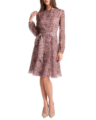 Rovela Long Sleeve Fit and Flare Dress in Paisley Printed Georgette