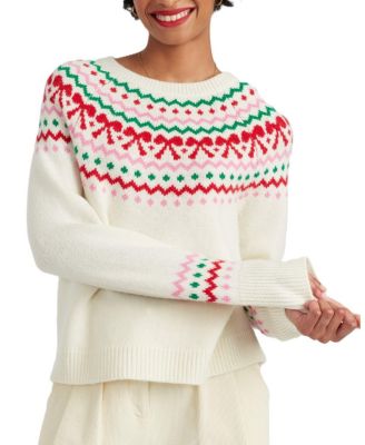 Women's Wool-Cashmere Bow Fair Isle Sweater