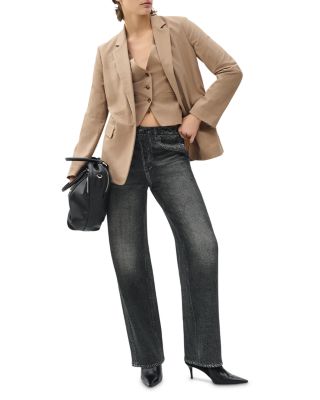 Miramar Fleece Pull On Wide Leg Sweatpant Jeans in Washed Black