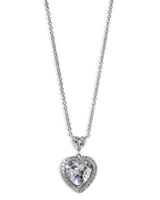 Le Bisou Cubic Zirconia Heart Halo Pendant Necklace, 16"-18"