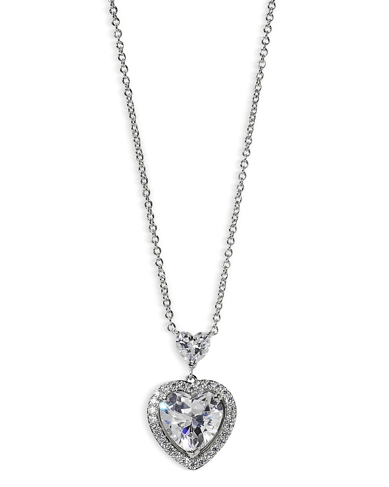Nadri Le Bisou Cubic Zirconia Heart Halo Pendant Necklace, 16-18 In Metallic