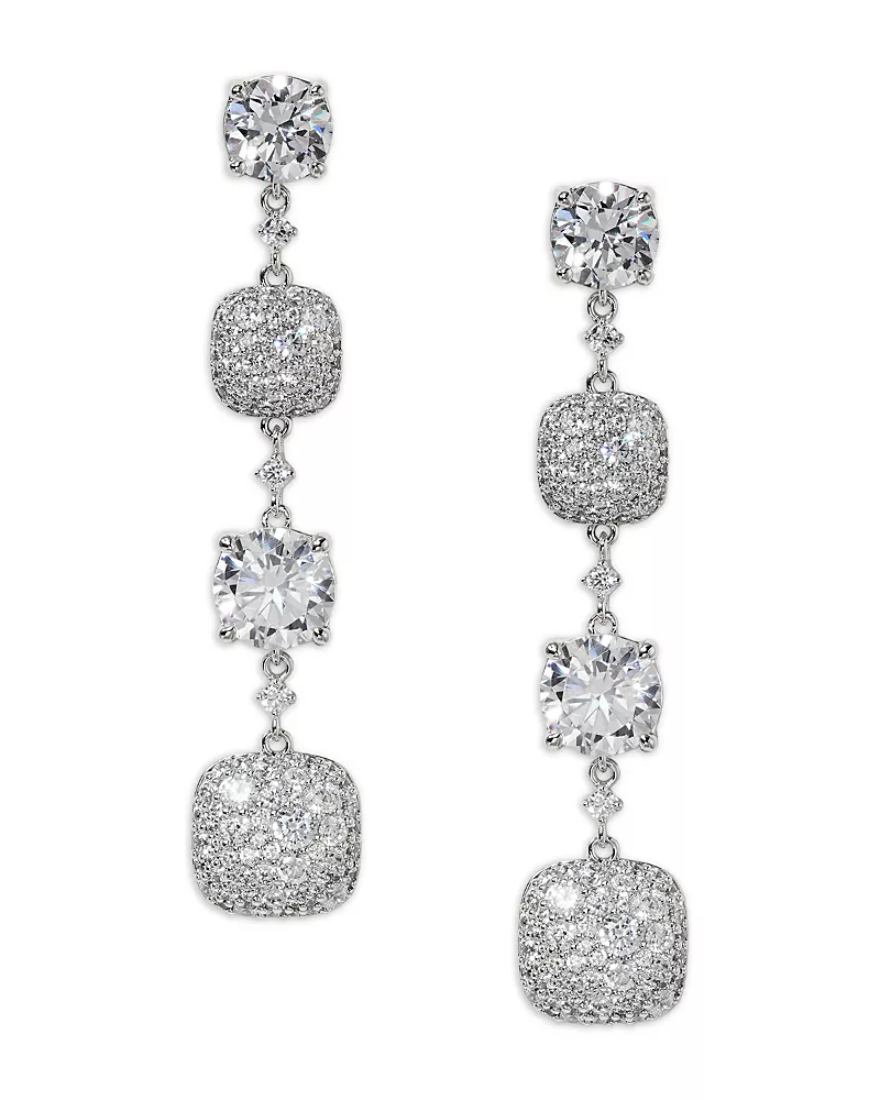 Nadri Crushed Cubic Zirconia Cushion Linear Drop Earrings
