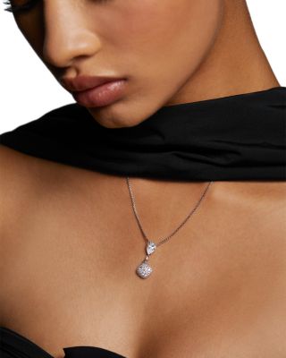 Crushed Cubic Zirconia Cushion Pendant Necklace, 16-18"