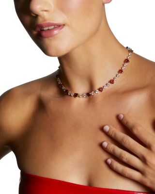 Le Bisou Red Cubic Zirconia Heart Collar Necklace, 18"