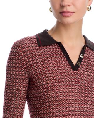 Chevron Long Sleeve Shrunken Cashmere Polo
