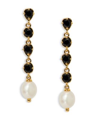 Maiden Black Cubic Zirconia & XX Pearl Linear Drop Earrings
