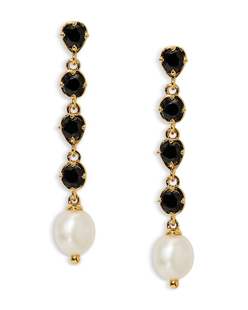 Nadri Maiden Black Cubic Zirconia & Imitation Pearl Linear Drop Earrings · OS