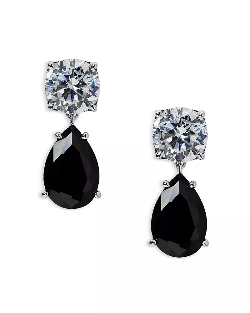 Nadri Maiden Black Cubic Zirconia Pear Shape Drop Earrings