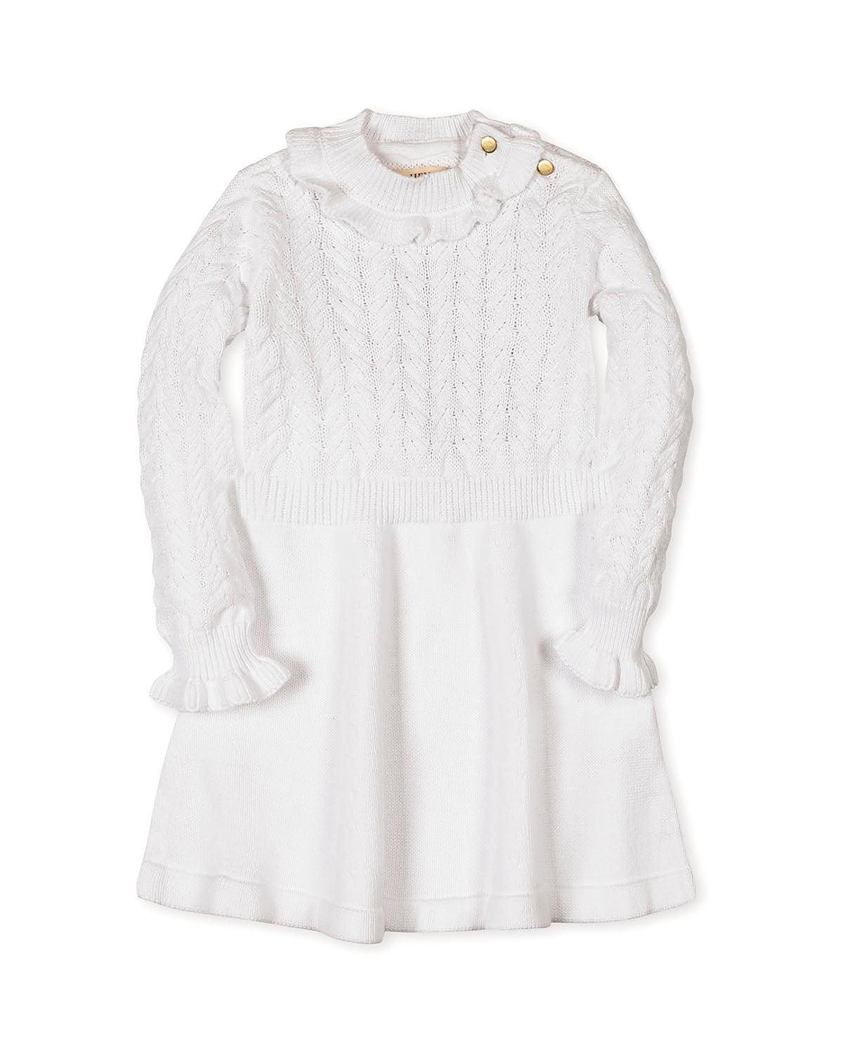 Hope & Henry Girls' Organic Chunky Ruffle Edge Sweater Dress - Baby, Little Kid, Big Kid