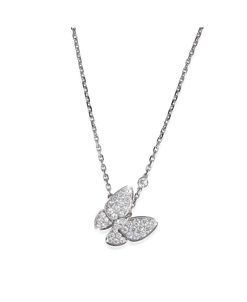 Pre-owned Pre-owned Van Cleef & Arpels  Van Cleef & Arpels Two Butterfly 18k White Gold Necklace