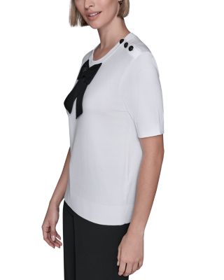 Front Bow Short Sleeve Sweater