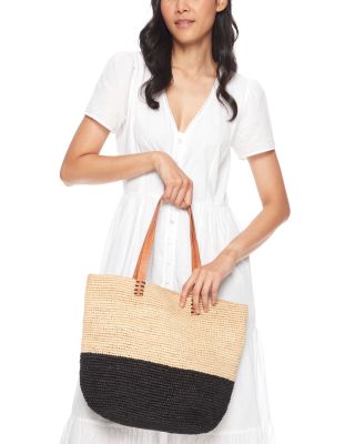 Montauk Color Block Raffia Tote