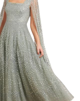 Scatter Dot Cape Sleeve Ankle Gown