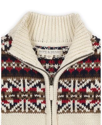 Boys&#39; Organic Long Sleeve Full Zip Mock Neck Intarsia Sweater - Little Kid, Big Kid