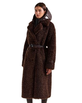 Tina Long Teddy Jacket with Removable Puffer Hood