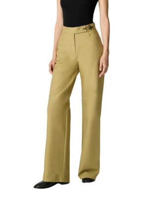  Side-Buckle High-Waist Wide Trousers