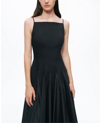  Square Neck Pleated Midi Dress