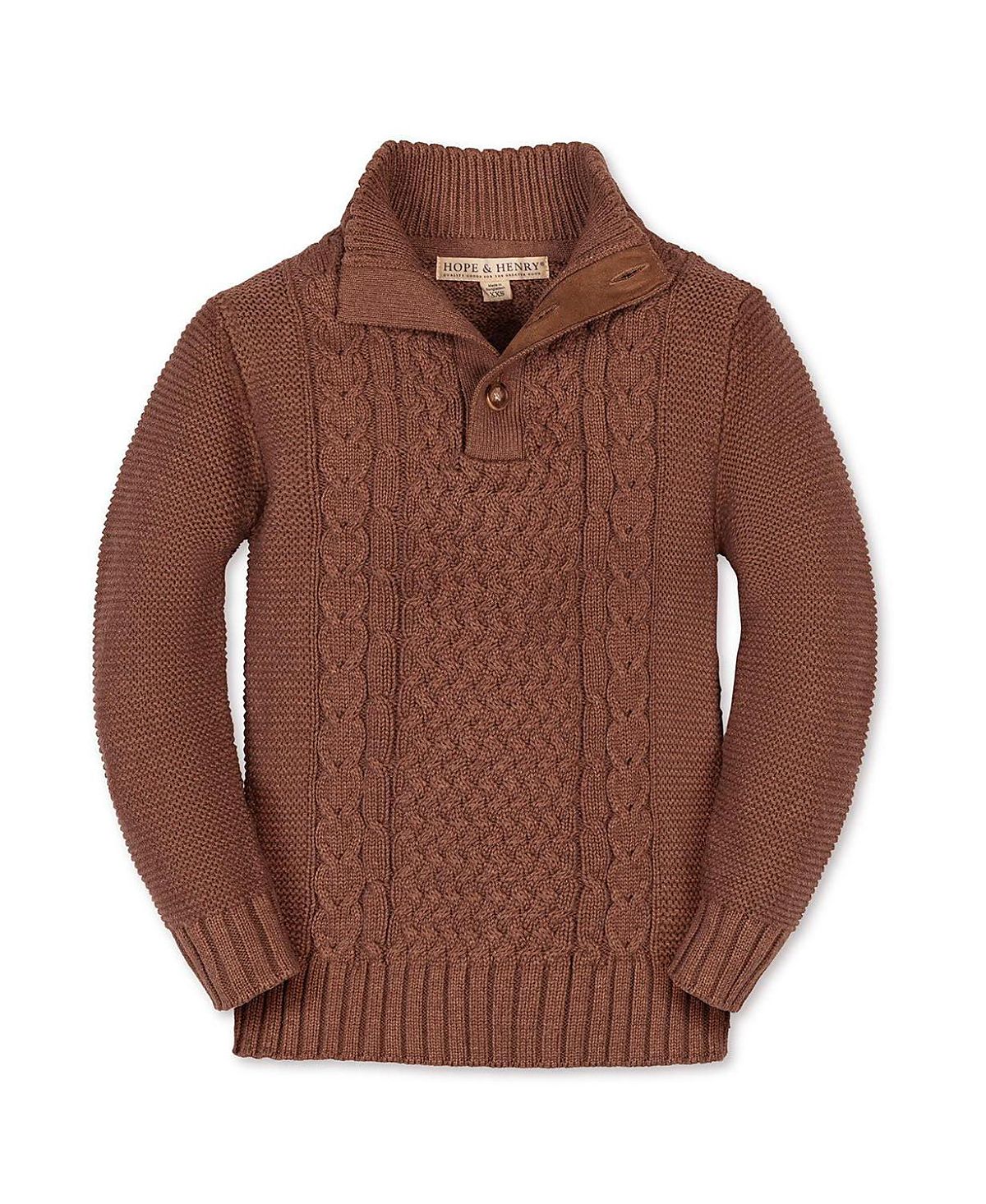 Hope & Henry Boys' Organic Mock Neck Cable Sweater - Little Kid, Big Kid
