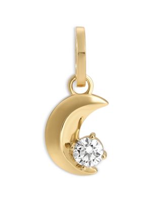 14K Yellow Gold or Sterling Silver Lab Grown Diamond Crescent Moon Hinged Charm Pendant