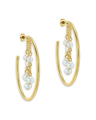 Cassidy Cascade Imitation Pearl Hoop Earrings, 1.7" diameter
