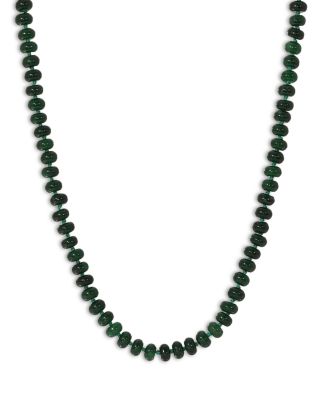 9K Yellow Gold Dyed Green Jade Evergreen Collar Necklace, 16"