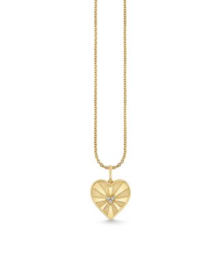 14K Yellow Gold Diamond Ace of Hearts Charm Necklace, 16"