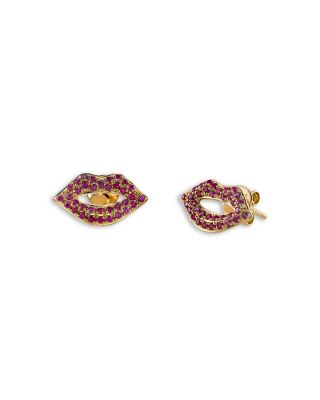 14K Yellow Gold Ruby Lips Stud Earrings