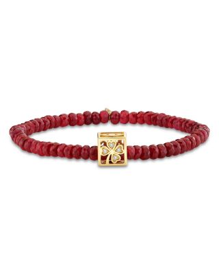 14K Yellow Gold Diamond & Ruby Bead Open Box Rondelle Bracelet