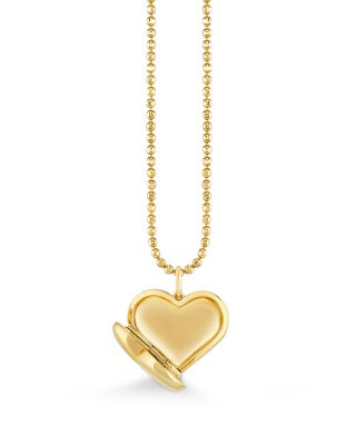 14K Yellow Gold Diamond Wallpaper Heart Locket Necklace, 16"