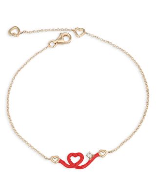 9K Yellow Gold Hearts Diamond & Red Enamel Baby Heart Link Bracelet