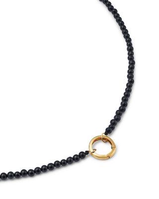 14K Yellow Gold Onyx Bead Charm Holder Necklace, 18"