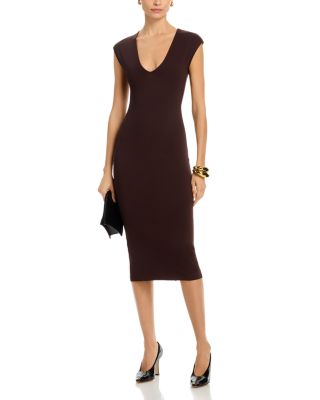 V Neck Ponte Short Sleeved Midi Dress - Exclusive