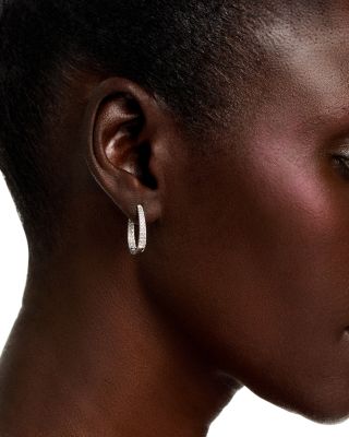 Diamond Double Row Oval Hoop Earrings in 14K White Gold, 0.50 tcw