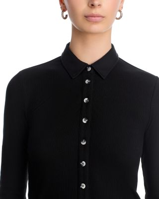 Amee Luxe Rib Long Sleeve Button Polo