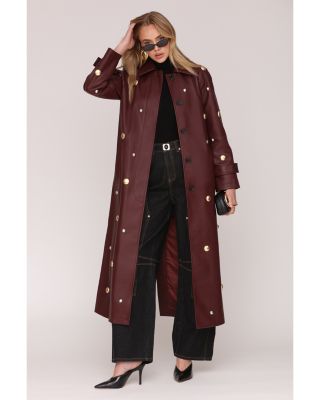 Studded Faux Ever Leather™ Belted Trench Coat