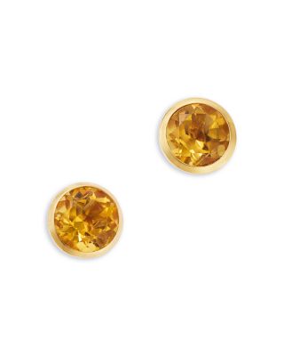 Semi Precious Gemstone Bezel Set Stud Earrings in 14K Yellow Gold