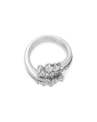 Diamond Cluster Bypass Ring in 14K White Gold, 1.03 tcw
