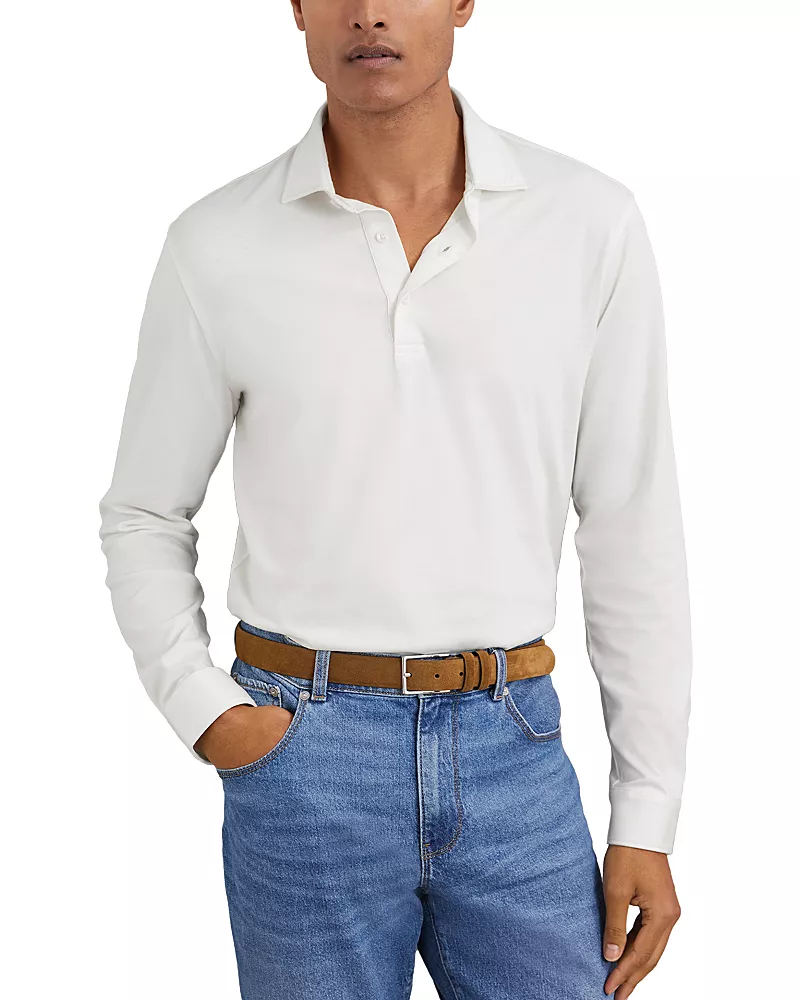 Reiss Porofino Long Sleeved Jersey Half Button Polo Shirt