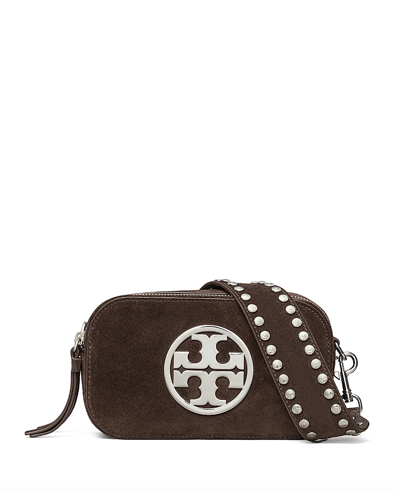 Tory Burch Mini Miller Logo-studded Suede Crossbody Bag In Brown