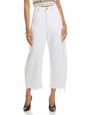 The Bubble High Rise Ankle Barrel Jeans in White New Fray
