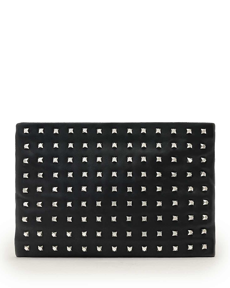 Allsaints Bettina Embellished Leather Clutch In Black