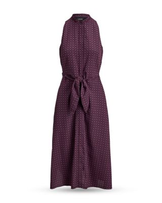 Print Tie Front Crepe Sleeveless Dress