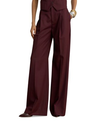 Wool Blend Twill Wide Leg Pants