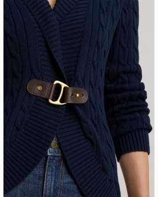 Buckle Trim Cable Shawl Collar Cardigan