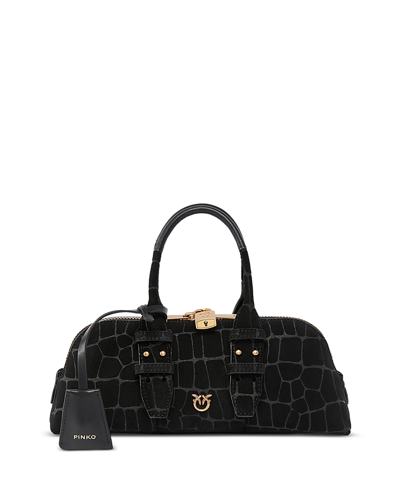 Pinko Escape Embossed Suede Baguette Bowling Bag
