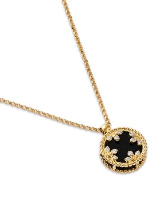18K Yellow Gold Venetian Medallion Black Jade & Diamond Pendant Necklace, 16-18"