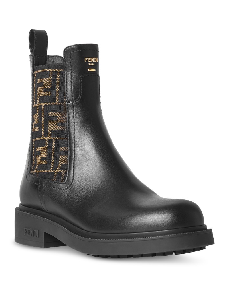 Fendi Women's Fendi Filo Leather & Ff Fabric Biker Boots in Black/Brown