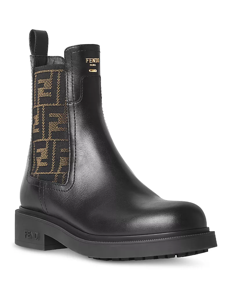 Fendi Women's Fendi Filo Leather & Ff Fabric Biker Boots